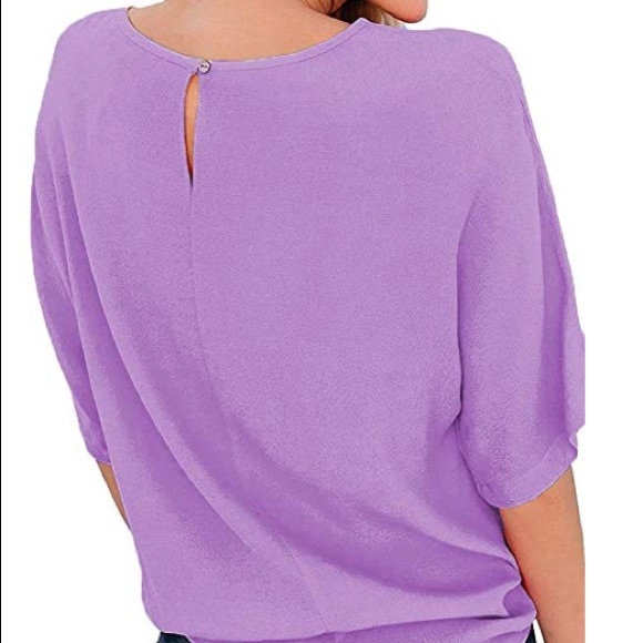 Half Sleeve Basic Tie Front Loose Fit Tee - Picture 2 of 3